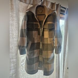 Varley Plaid Zip-Up Coatigan Jacket | XS | Wool Blend | Neutral Plaid